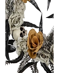 Skulls with Roses Halloween Wreath, 14" Unlit
