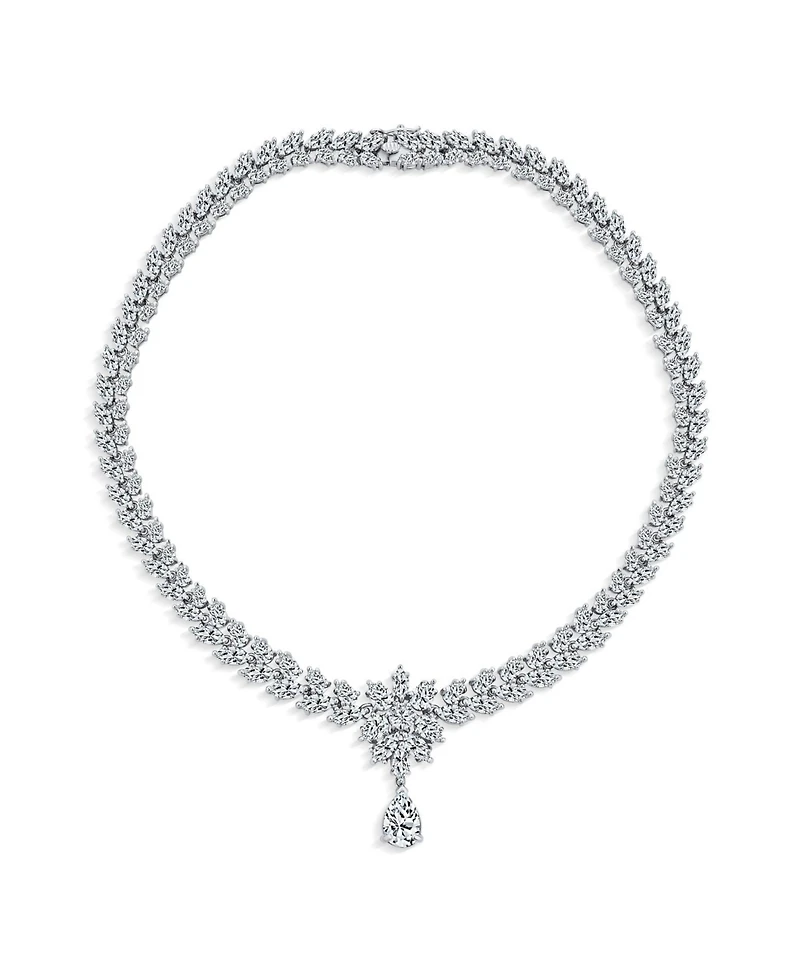 Bling Jewelry Jewelry Set Art Deco Marquise Leaf Cz Choker Necklace and Drop Chandelier Earrings