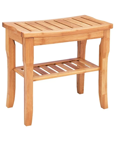 Bamboo Shower Seat Bench Bathroom Spa Bath Organizer Stool with Storage Shelf