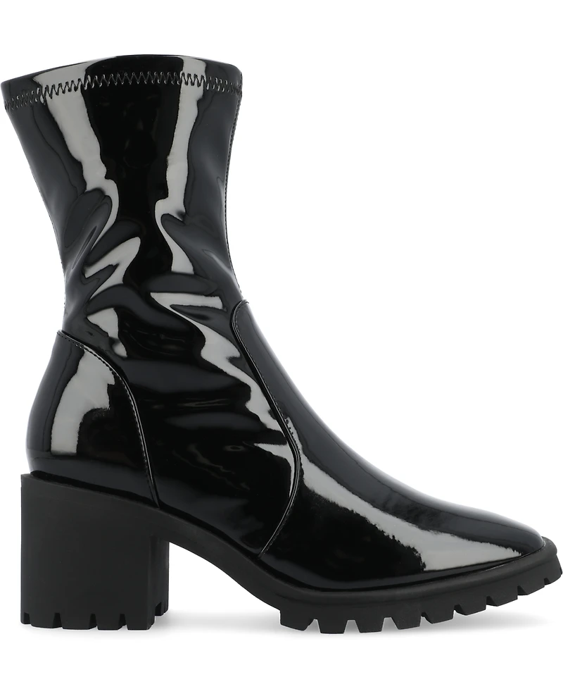 Journee Collection Women's Icelyn Flexible Patent Faux Leather Lug Sole Boots