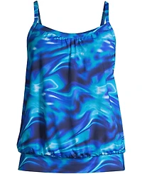Lands' End Women's Petite Blouson Tummy Hiding Tankini Swimsuit Top Adjustable Straps