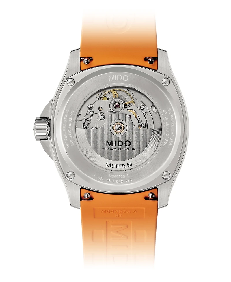 Mido Men's Swiss Automatic Multifort Orange Rubber Strap Watch 41mm