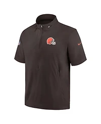 Men's Nike Brown Cleveland Browns Sideline Coach Short Sleeve Hoodie Quarter-Zip Jacket