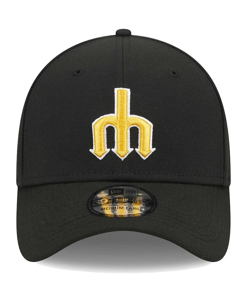 Men's New Era Black Seattle Mariners Logo 39THIRTY Flex Hat