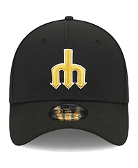 Men's New Era Black Seattle Mariners Logo 39THIRTY Flex Hat