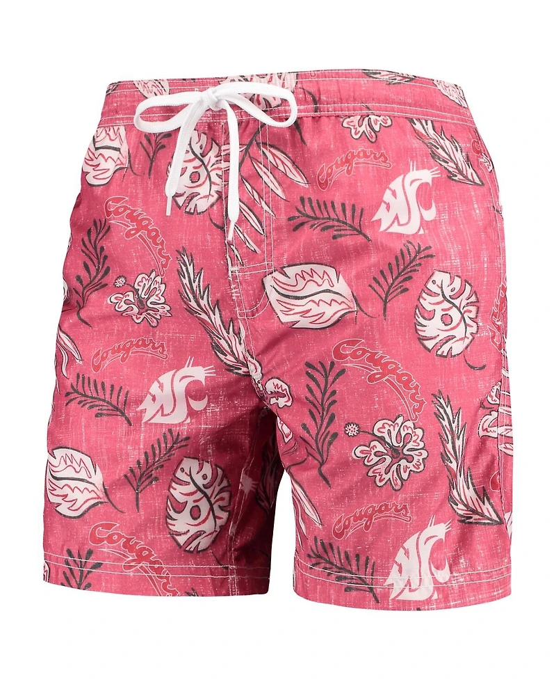 Men's Wes & Willy Crimson Washington State Cougars Vintage-Like Floral Swim Trunks