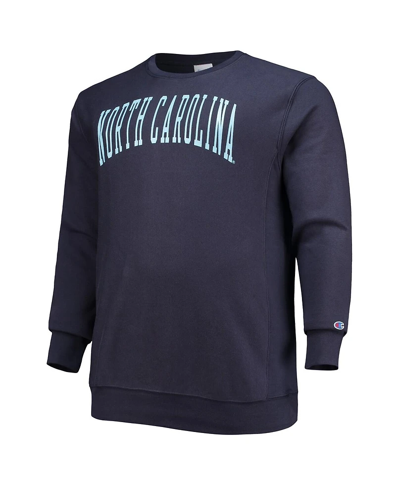 Men's Champion Navy North Carolina Tar Heels Big and Tall Reverse Weave Fleece Crewneck Pullover Sweatshirt