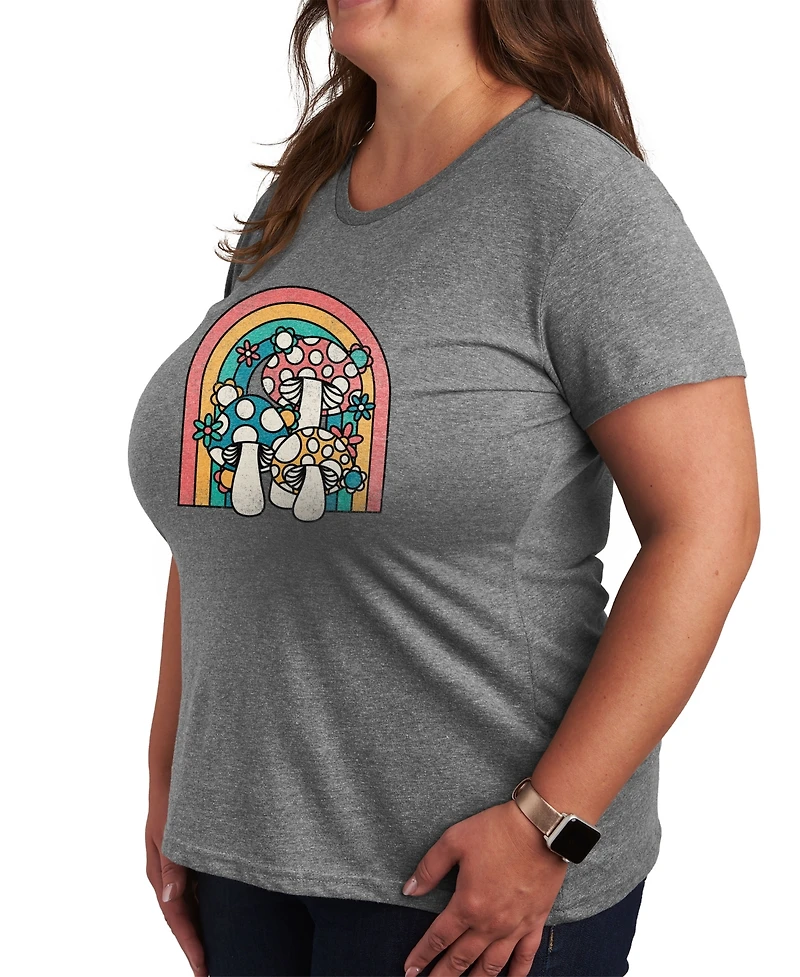 Hybrid Apparel Trendy Plus Rainbow Mushroom Graphic T-shirt