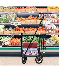 Folding Shopping Cart Jumbo Basket Rolling Utility Trolley Adjustable Handle