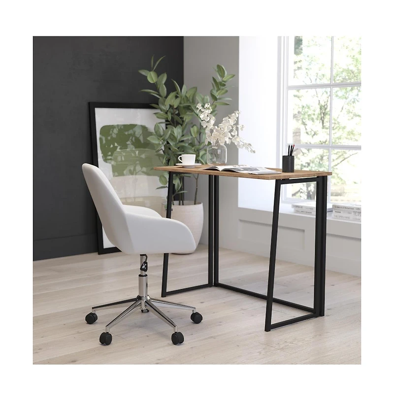 Merrick Lane Oakdale Folding Computer Desk With Wood Grain Finish Top And Folding Metal Legs