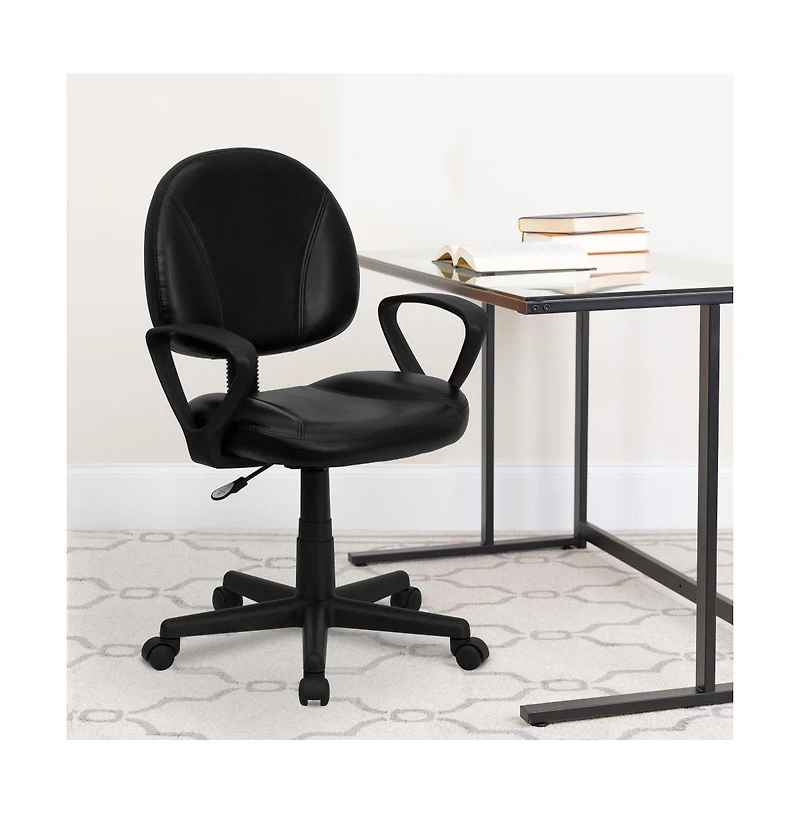 Emma+Oliver Mid-Back Leather Swivel Ergonomic Task Office Chair With Back Depth Adjustment And Arms