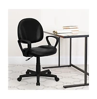 Emma+Oliver Mid-Back Leather Swivel Ergonomic Task Office Chair With Back Depth Adjustment And Arms