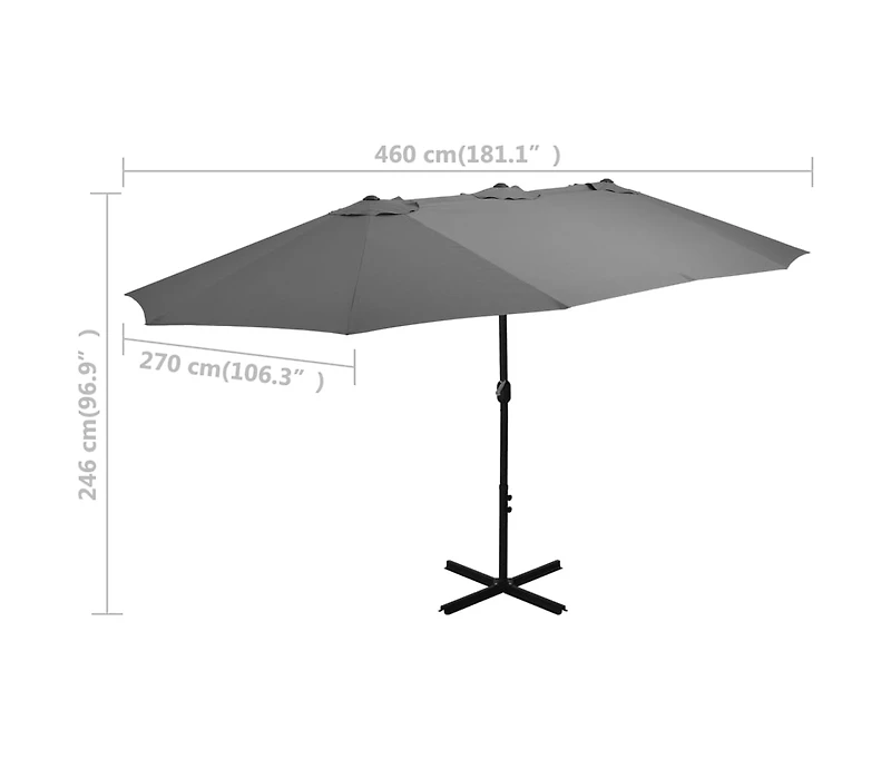 Outdoor Parasol with Aluminum Pole 181.1"x106.3" Anthracite
