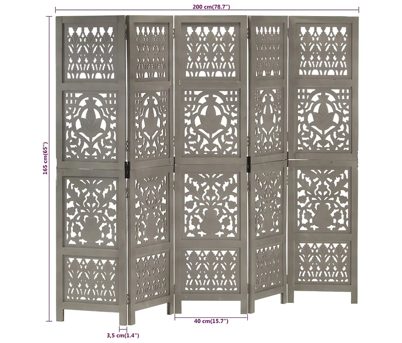 vidaXL Hand Carved 5-Panel Room Divider 78.7"x65" Solid Mango Wood