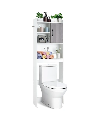 Costway Over The Toilet Storage Cabinet Bathroom Space Saver w/ Open Shelves & Door