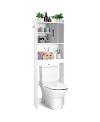 Costway Over The Toilet Storage Cabinet Bathroom Space Saver w/ Open Shelves & Door