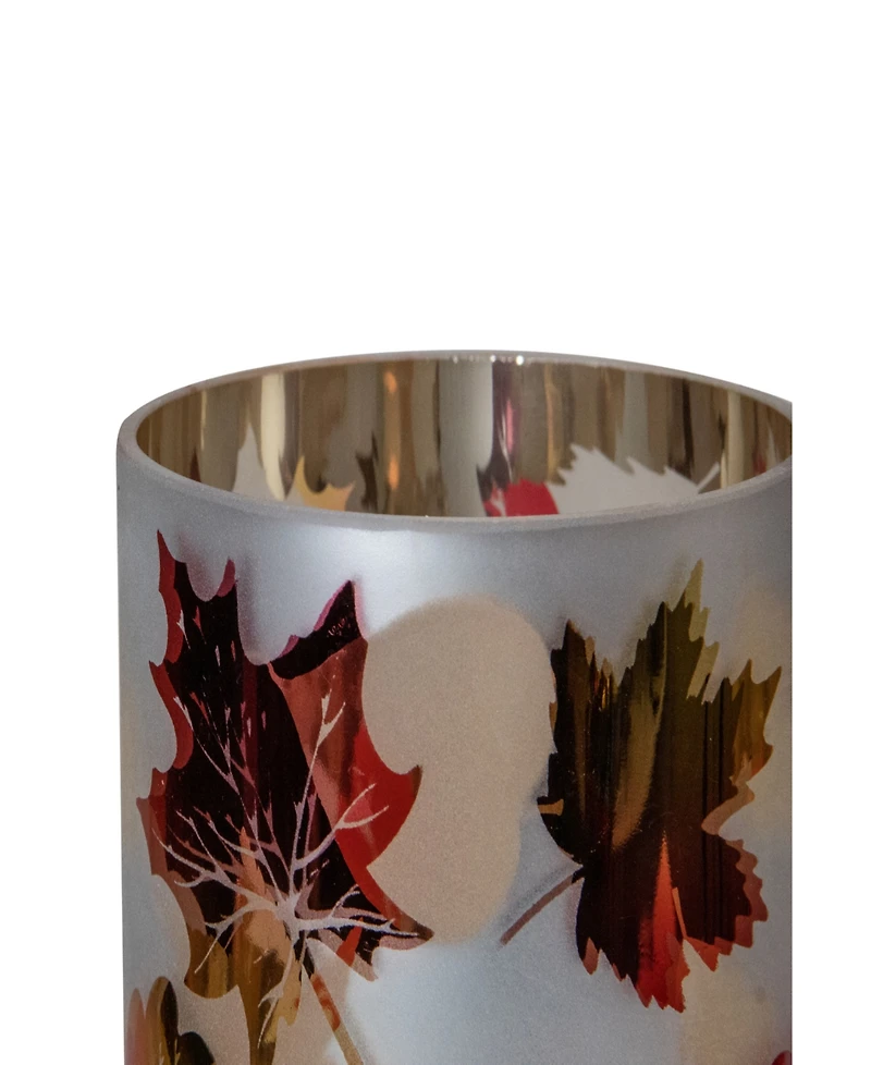 6" Matte White and Gold-Tone Autumn Leaves Flameless Glass Candle Holder