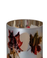 6" Matte White and Gold-Tone Autumn Leaves Flameless Glass Candle Holder