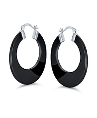 Bling Jewelry Wide Flat Stone Large Oval Hoop Earrings Sterling Silver 1.5 Inch Diameter