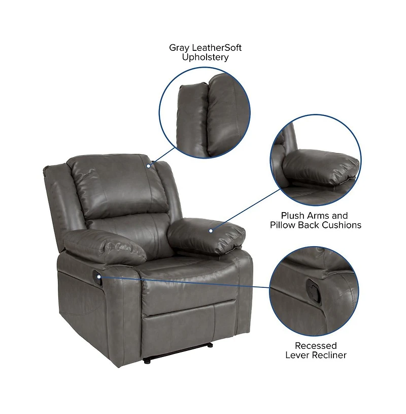 Emma+Oliver Recliner With Bustle Back And Padded Arms
