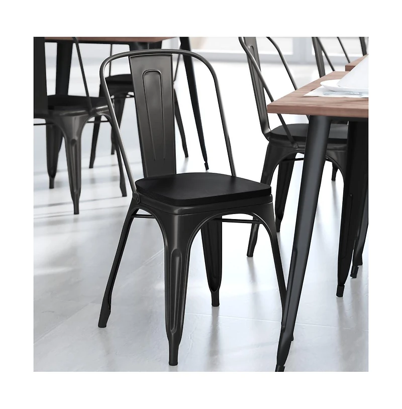 Emma+Oliver Perth Metal Stacking Dining Chairs With Poly Resin Seats For Indoor/Outdoor Use