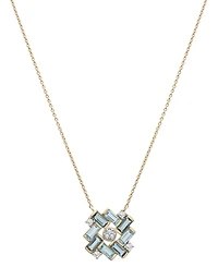 Blue Topaz (1-1/4 ct. t.w.) & Lab-Grown White Sapphire (1/8 ct. t.w.) Baguette Cluster 17" Pendant Necklace in 14k Gold-Plated Sterling Silver