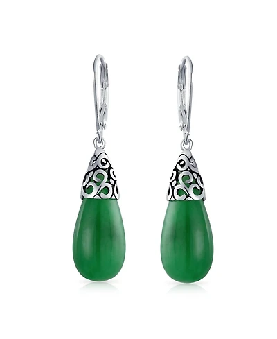 Bling Jewelry Boho Long Elongated Teardrop Filigree Lever Back Dangle Earrings Sterling Silver