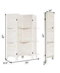 4 Panel Folding Room Divider Screen W/3 Display Shelves 5.6 Ft Tall