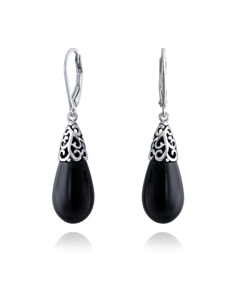 Bling Jewelry Boho Long Elongated Teardrop Filigree Lever Back Dangle Earrings Sterling Silver
