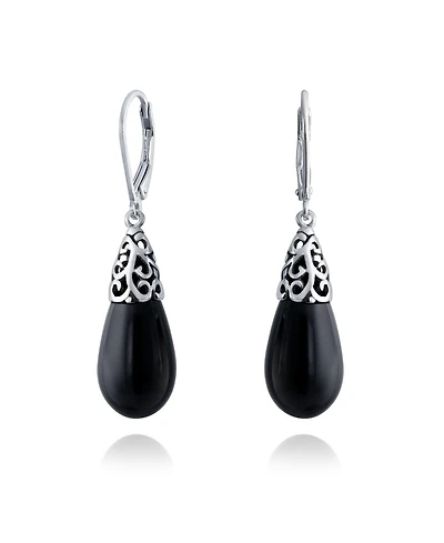 Bling Jewelry Boho Long Elongated Teardrop Filigree Lever Back Dangle Earrings Sterling Silver