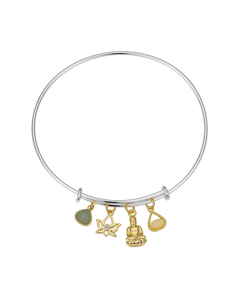 Unwritten Genuine Amazonite Teardrop, Cubic Zirconia Lotus Flower and 14K Gold Plated Buddha Bracelet