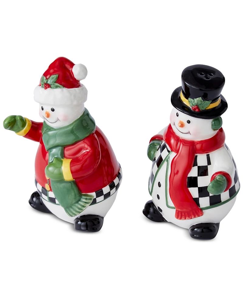 Spode Christmas Tree Black & White Snowman Salt & Pepper