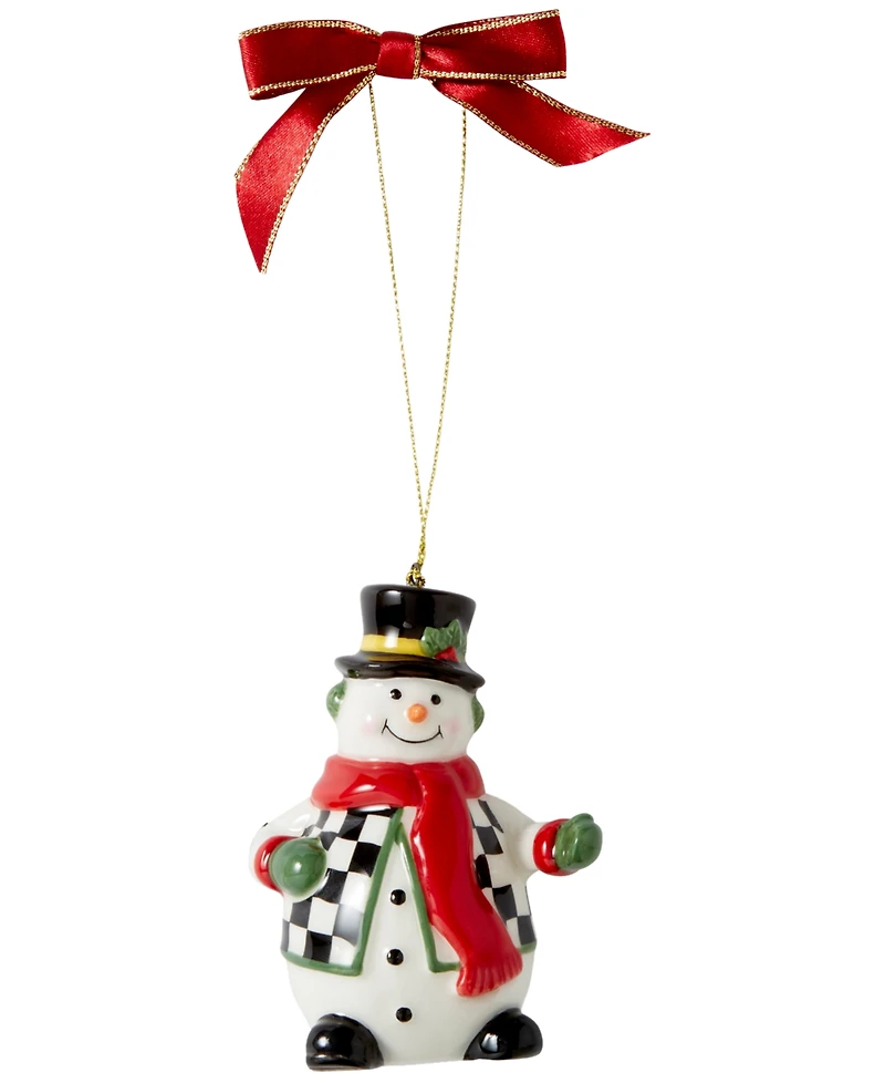 Spode Christmas Tree Black and White Snowman Ornament