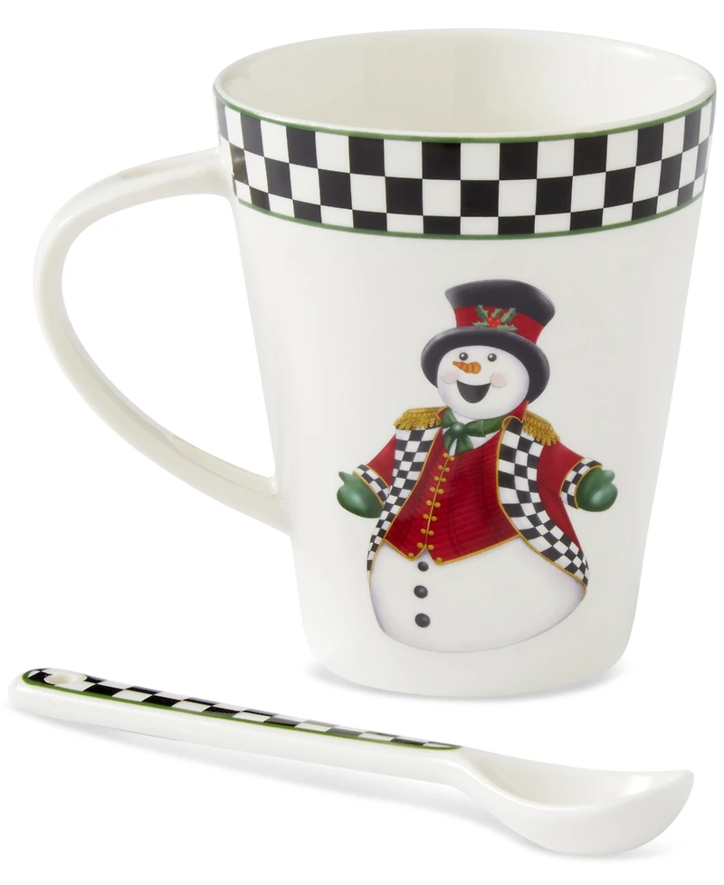 Spode Christmas Tree Santa Black & White Mug & Spoon Set