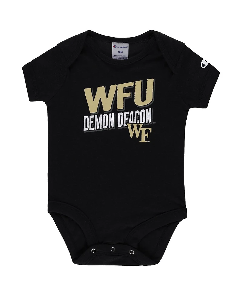 Infant Boys and Girls Champion Black, Heather Gray Wake Forest Demon Deacons I Wanna Be Three-Pack Bodysuit Set
