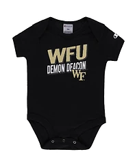 Infant Boys and Girls Champion Black, Heather Gray Wake Forest Demon Deacons I Wanna Be Three-Pack Bodysuit Set