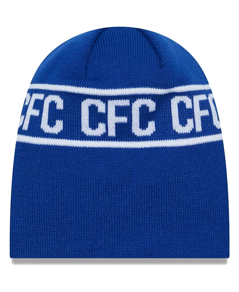 Men's New Era Blue Chelsea Wordmark Skull Knit Hat