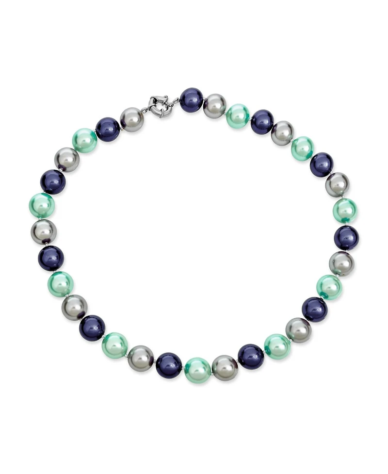 Bling Jewelry Hand Knotted Multi-Color Blue Grey Shell Imitation Pearl Strand Necklace 14MM