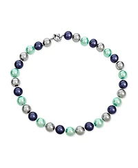 Bling Jewelry Hand Knotted Multi-Color Blue Grey Shell Imitation Pearl Strand Necklace 14MM