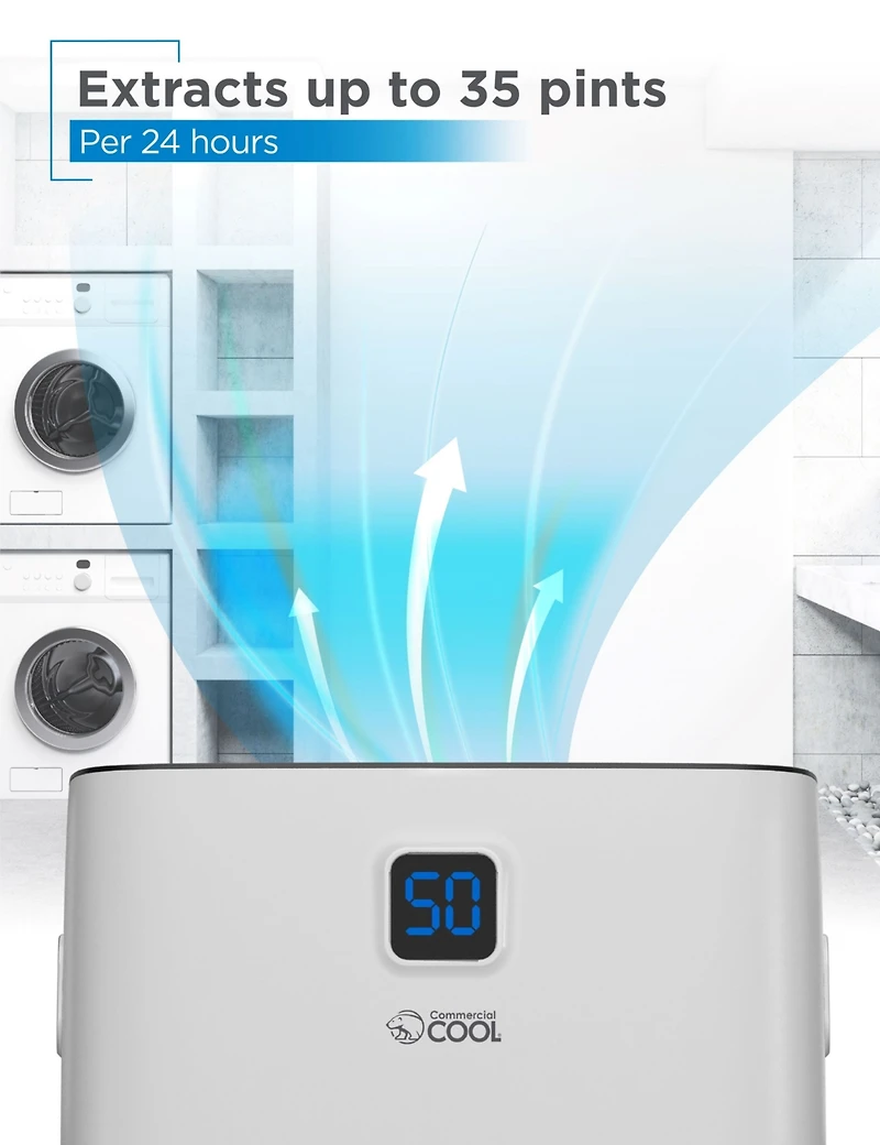 Commercial Cool Dehumidifier, 35 Pint,Portable Dehumidifier with Continuous Drainage 3000 Sq. Ft.