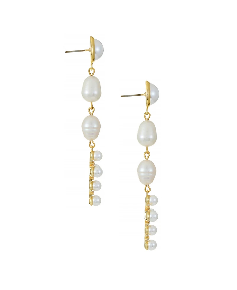Ettika Freshwater Pearl Cross 18K Gold Plated Drop Earrings