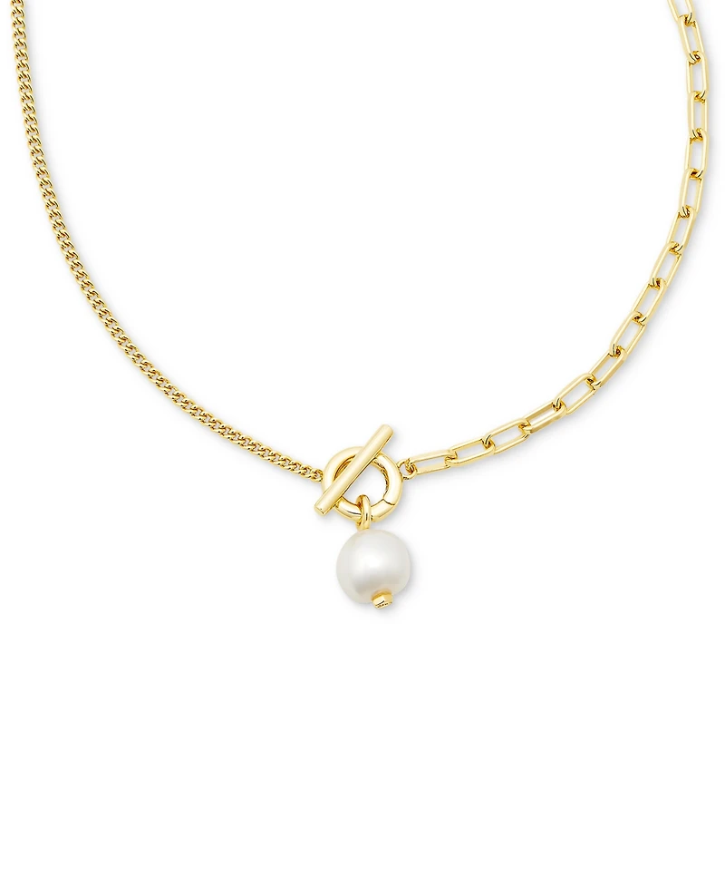 Kendra Scott Cultured Freshwater Pearl (10 x 8mm) Split Chain Toggle 17" Pendant Necklace