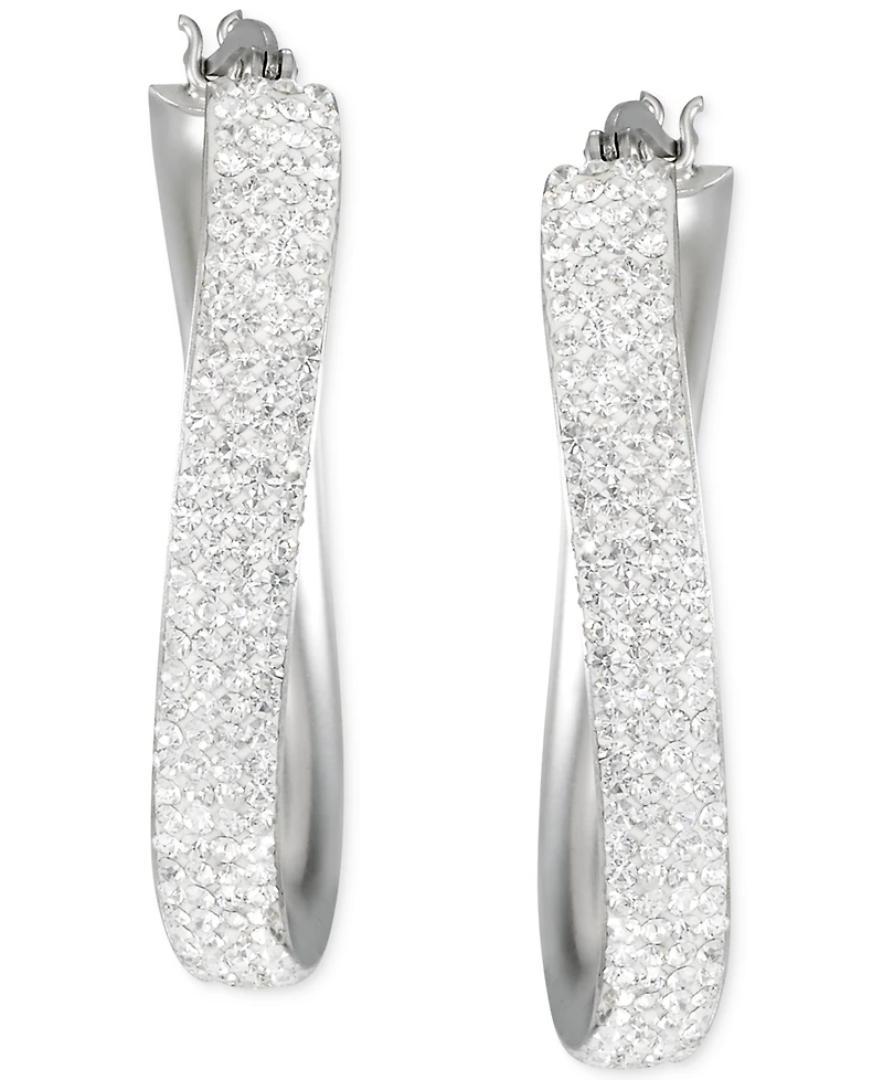 Crystal Pave Wavy Oval Hoop Earrings