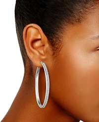 Glitter Oval-Shape Hoop Earrings in Sterling Silver