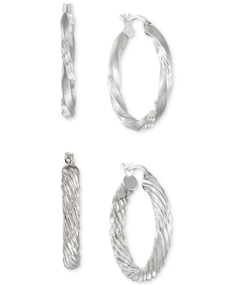 2-Pc. Set Rope and Satin Finish Round Hoop Earrings 14k Gold-Plated Sterling Silver
