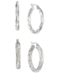 2-Pc. Set Rope and Satin Finish Round Hoop Earrings 14k Gold-Plated Sterling Silver