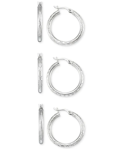 Set of Three Textured Hoop Earrings 14k Tri-Gold Vermeil and Sterling Silver