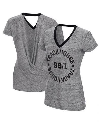 Women's Touch Heather Black Trackhouse Racing Halftime Back Wrap T-shirt