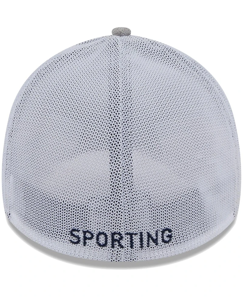 Men's New Era Heather Gray, White Sporting Kansas City 39THIRTY Trucker Flex Hat