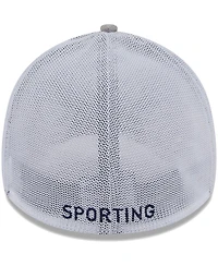 Men's New Era Heather Gray, White Sporting Kansas City 39THIRTY Trucker Flex Hat